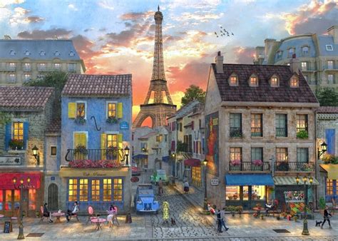 Streets Of Paris Rolled Canvas Art Dominic Davidson 18 X 9