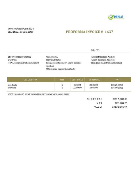 Proforma Invoice In UAE Definition Sample And Creation