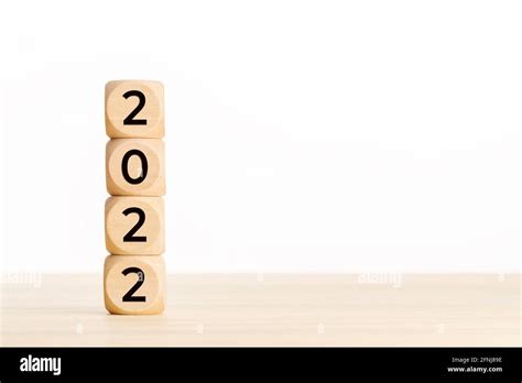 Wooden Blocks With Number 2022 New Year Concept Copy Space White