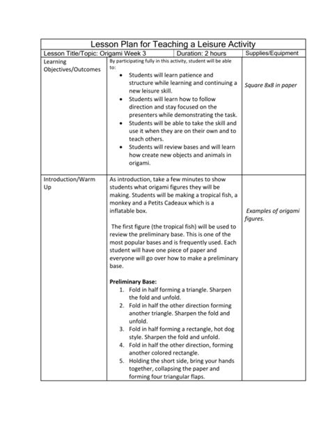Lesson Plan For Teaching A Leisure Activity Lesson Titletopic