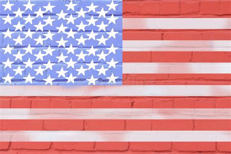 United States Of America Flag Painted On Old Brick Wall Texture