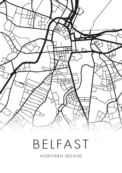 Large Belfast City Map Print Wall Art Printable Prints
