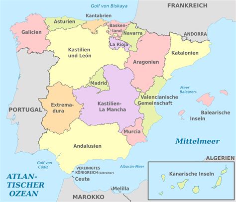 In der karte von spanien finden sie ihr zwischen den beiden regionen befindet sich der mittelmeerraum, in spanien auch bekannt als. Autonome Gemeinschaften Spaniens - Wikipedia