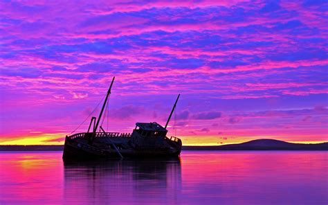 Shipwreck Purple Sunset Wallpaper 1920x1200 31779