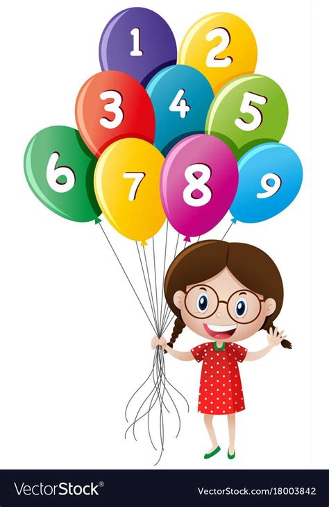 Cute Girl Holding Balloons With Numbers Vector Image On Vectorstock
