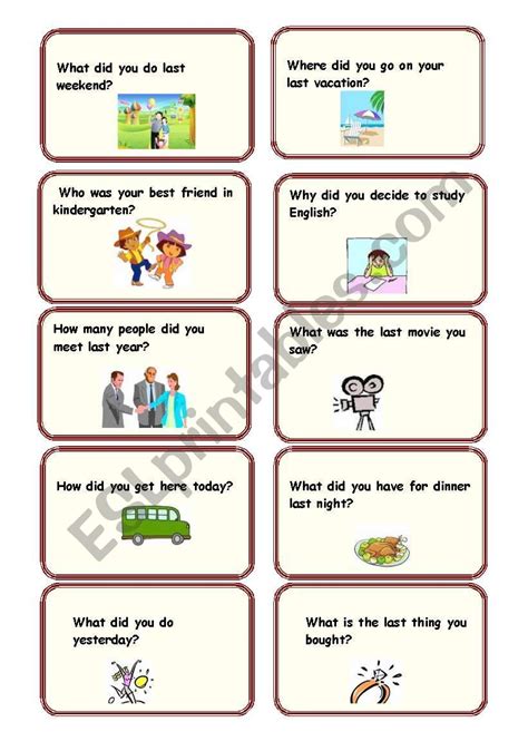 Past Simple Conversation Cards Esl Worksheet By Paujo
