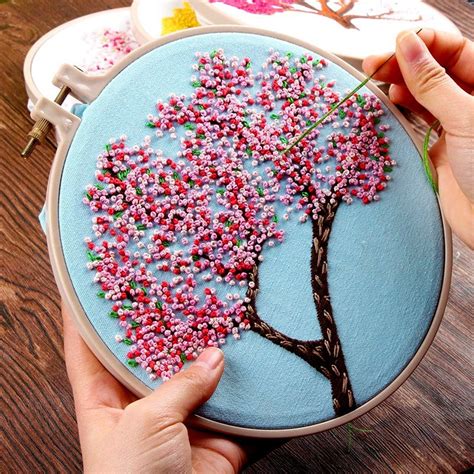 Hand Embroidery Kit Beginner Floral Embroidery Pattern Cherry Blossom