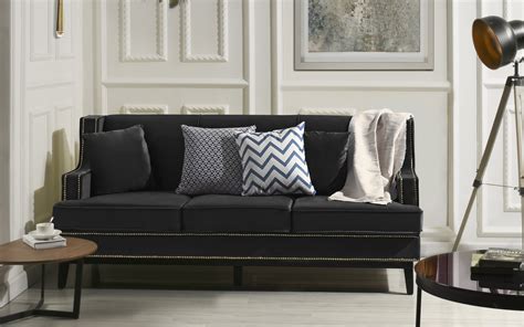 Gray Velvet Sofa With Nailheads Baci Living Room