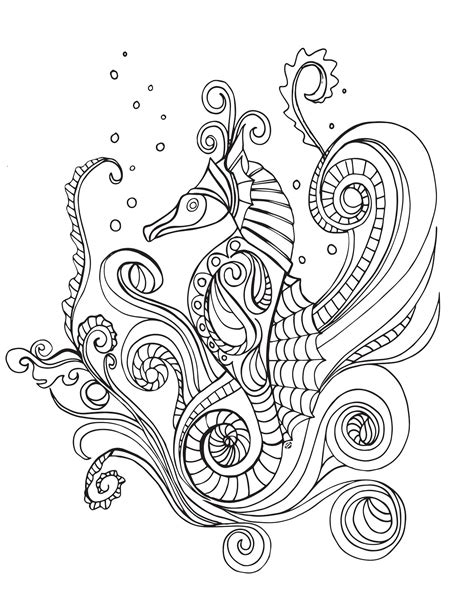300+ free coloring page downloads! LostBumblebee: Grown Up Colouring Sheet: Sea Horse