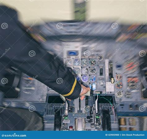 Rear View Of Pilot In Aircraft Cabin Stock Photo Image Of Dashboard