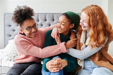 Laughing Teen Girls Hanging Out Together By Ivan Gener After School