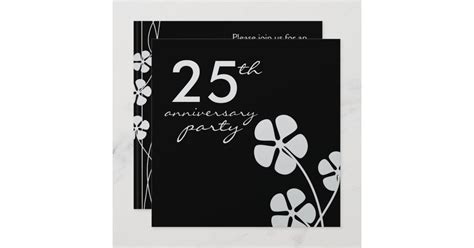 25th Silver Wedding Anniversary Black And White Invitation Zazzle