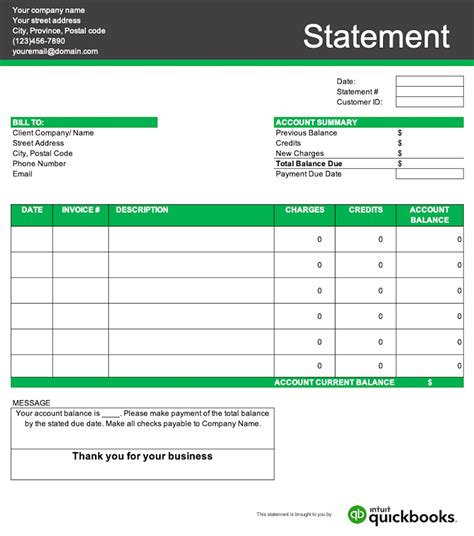 Statement Of Account Free Template Quickbooks Global