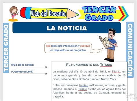 La Noticia Para Tercer Grado De Primaria Web Del Docente