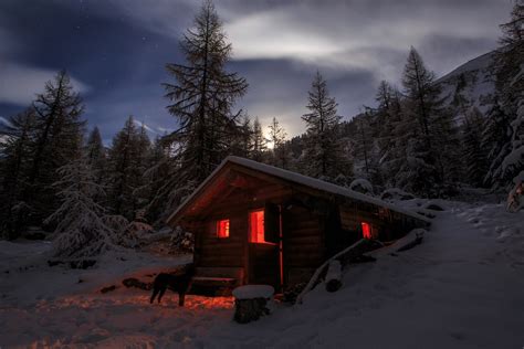 Download Night Snow House Cottage Earth Photography Winter 4k Ultra Hd