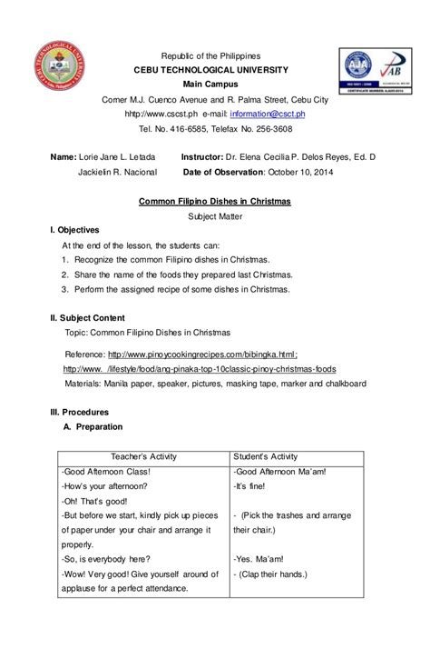 Detailed Lesson Plan In Filipino Grade 8 Lesson Plan In Filipino Lesson