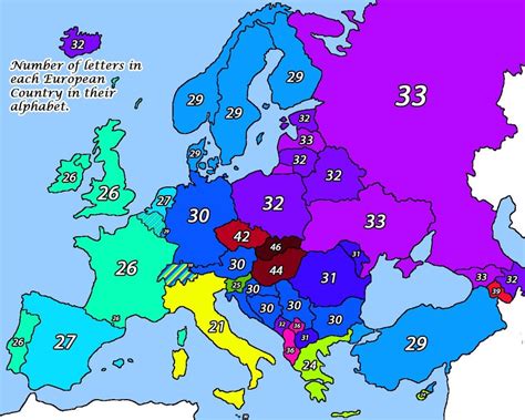 Number Of Letters In Each European Country In Their Alphabet