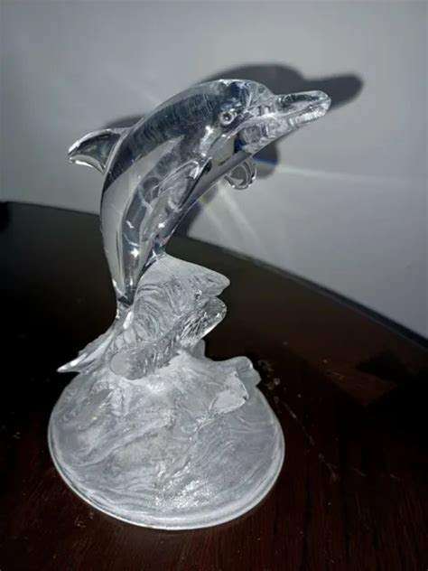 Vintage Clear Glass Dolphin Figurine Frosted Wave Base 7 2195 Picclick