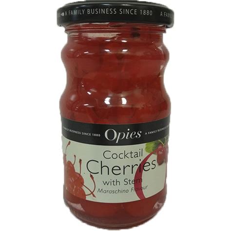 Opies Cocktail Maraschino Cherries With Stem 225g Opies Uk