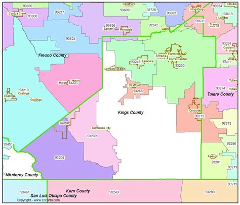 Kings County Ca Zip Codes Hanford Ca Zip Code Boundary Map