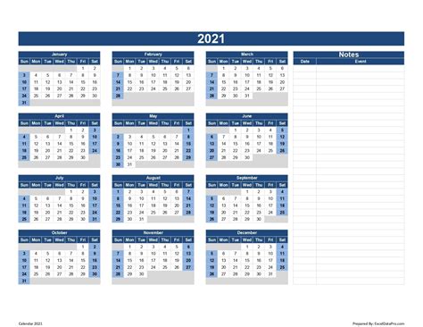 Free 2021 Yearly Calender Template Free Download Printable Calendar