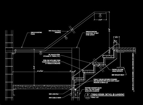 Free Cad Details Stair Landing Detail Stairs Stair Layout Stair