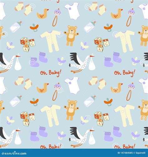New Baby Gender Neutral Seamless Pattern Stock Vector Illustration Of