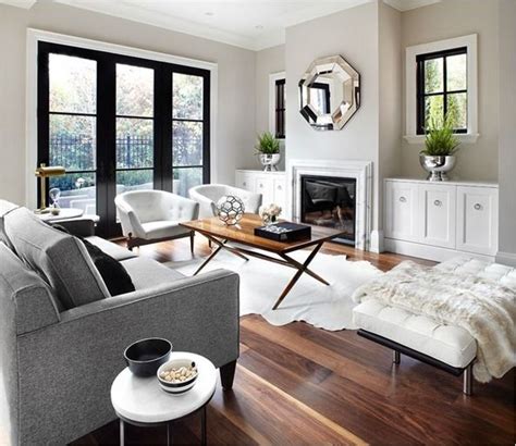 Black White Gray Living Room With Brown Hardwood Floors Living