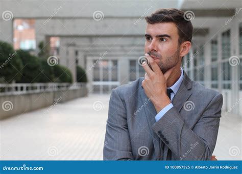 Businessman Deep In Thoughts Close Up Stock Image Image Of Forgot Brainstorm 100857325