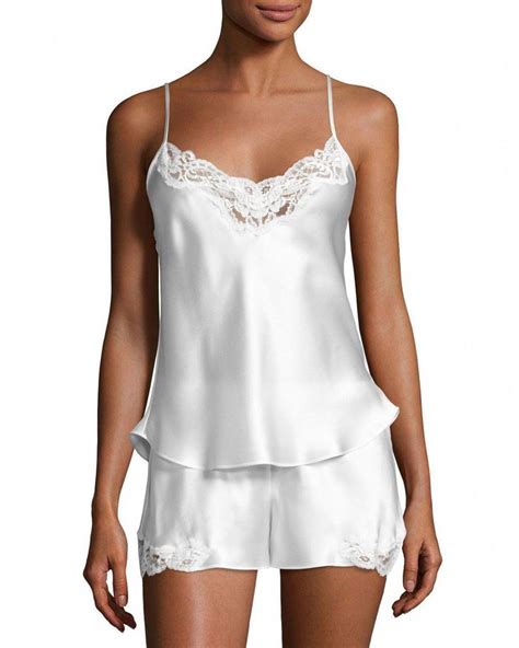 Christine Designs Bijoux Silk Satin Cami And Short Pajamas Set White 220