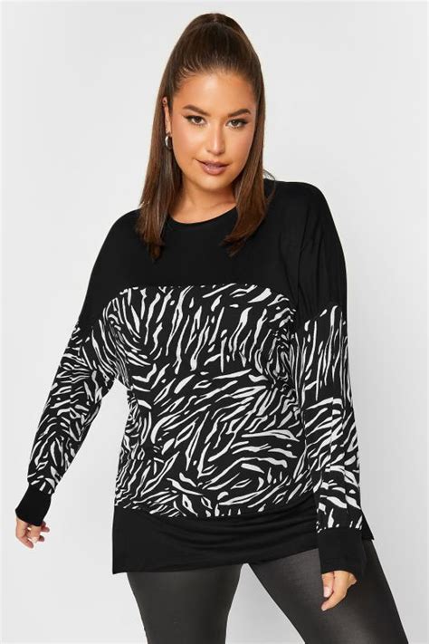 Yours Plus Size Black Long Sleeve Ribbed Swing Top Yours Clothing