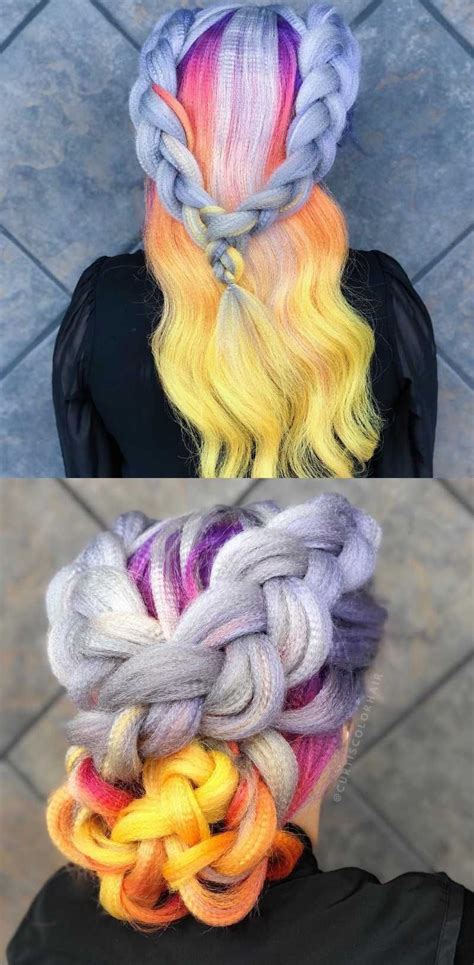 Pastel Rainbow Braids With Crimping 2018 Hairstyles Rainbow Hair