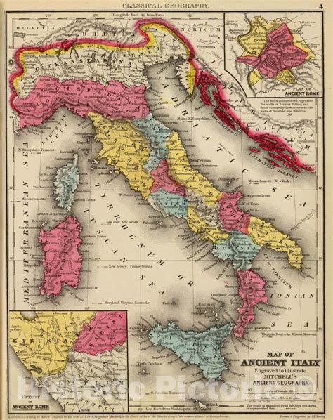 Historic Map 1875 Classical Atlas Map Of Ancient Italy With Plan