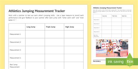 Athletics Jumping Measurement Tracker Worksheet Worksheet Long Jump