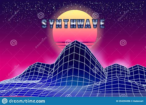 Synthwave Retro Banner Vaporwave Aesthetic Background Mountains