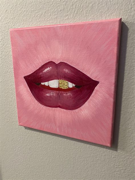 Lips Acrylic Painting On Canvas Etsy