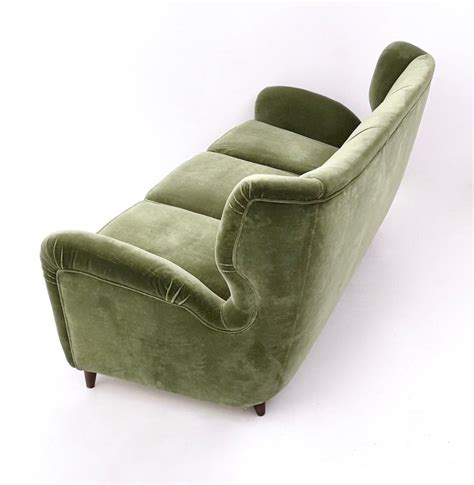 High Quality Olive Green Velvet Sofa With Ebonized Wood
