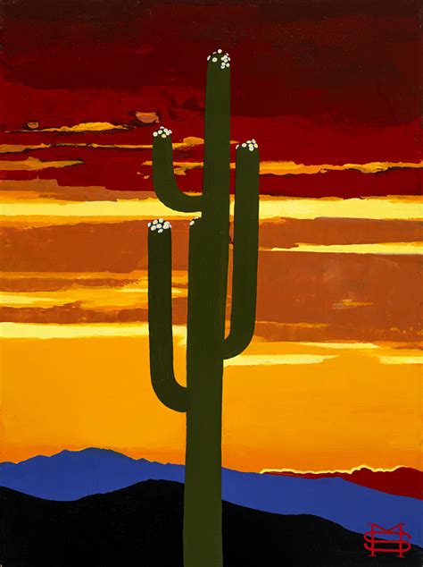 Saguaro Sunset By Michael Stoyanov 2017 Painting Oil On Canvas
