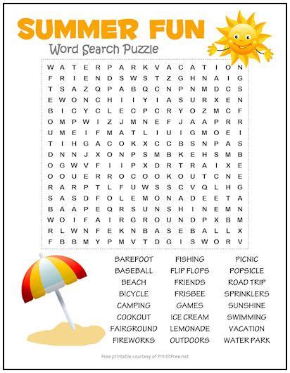 Summer Fun Word Search Puzzle Word Puzzles For Kids English Lessons