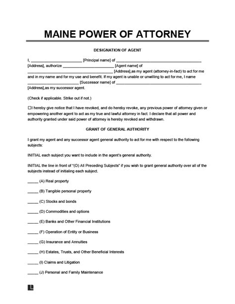 Free Maine General Power Of Attorney Form Pdf And Word