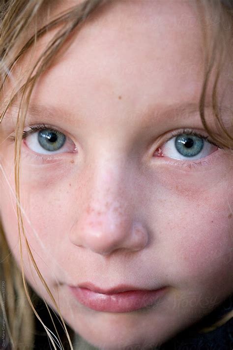 Macro Close Up Of Girl S Face With Blonde Hair And Freckles By Dina