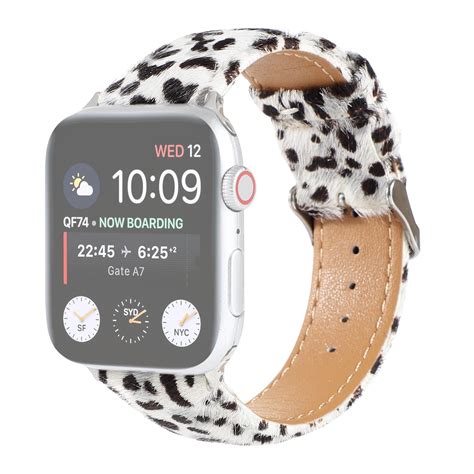 Horsehair Fluffy Leopard Print Leather Watch Strap For Apple Watch