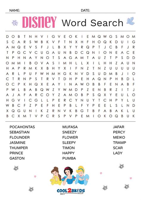 Printable Disney Word Search Cool2bkids