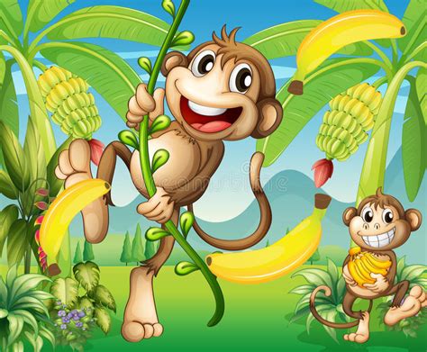 Two Monkeys Near The Banana Plant Stock Vector Illustration Of Crazy