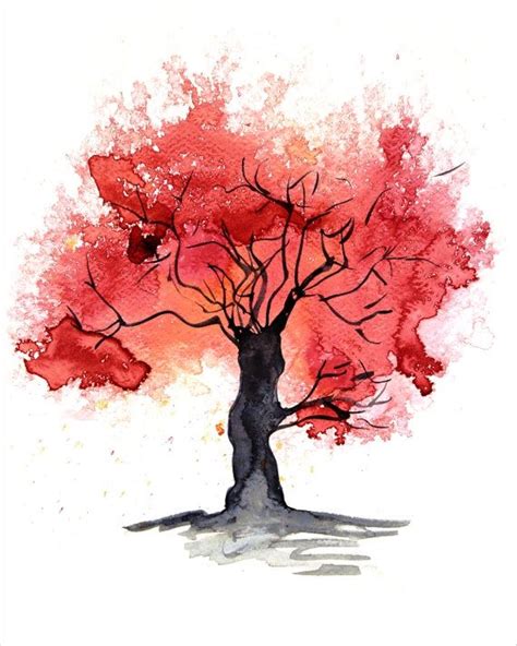 Tree Painting Print Of Original Artwork In Red Abstract Etsy Tree