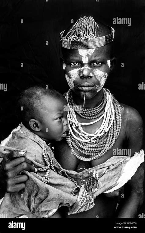 Africa Baby Mother Real Tribe People Black And White Stock Photos