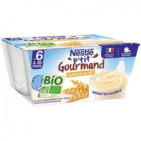 Nestl P Tit Gourmand Bio Semoule Au Lait D S Mois X G