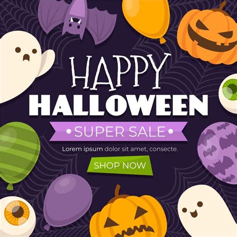 Flat Halloween Sale Promotional Illustration Free Vector