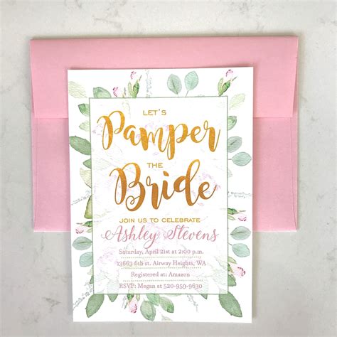 Pamper The Bride To Be Bridal Shower Invite Spa Bridal Shower Floral Bridal S Bridal Shower