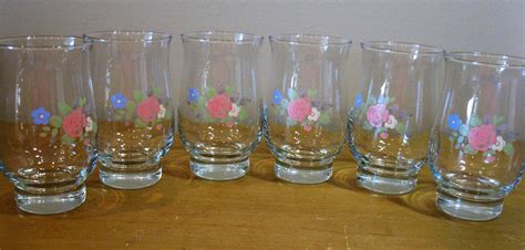 set of 6 pfaltzgraff tea rose floral drinking glasses libbey etsy tea roses pastel floral